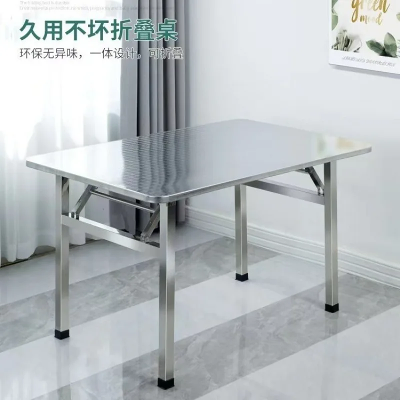 Extra thick stainless steel folding table square rectangular table dining table household eating table portable outdoor barbecue