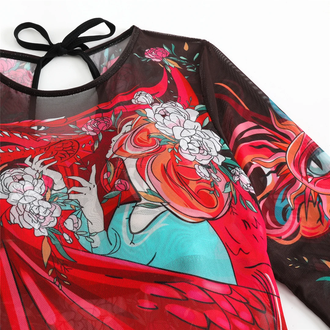 S - XXL Neuer bedruckter Badeanzug mit langen Ärmeln und Hose, einteiliger Damen-Badeanzug, floraler, gepolsterter Badeanzug, Badebekleidung, Modell V7176 – Detail 38