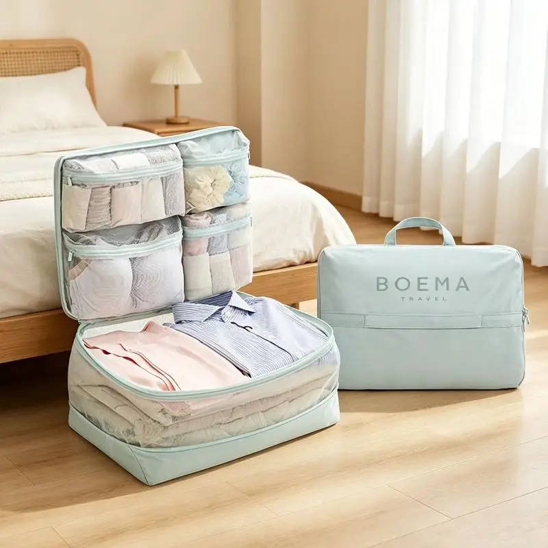 5 In 1 Compression Packing Cubes Travel Luggage Organizer Multi Pocket Clothes Storage Accessories
