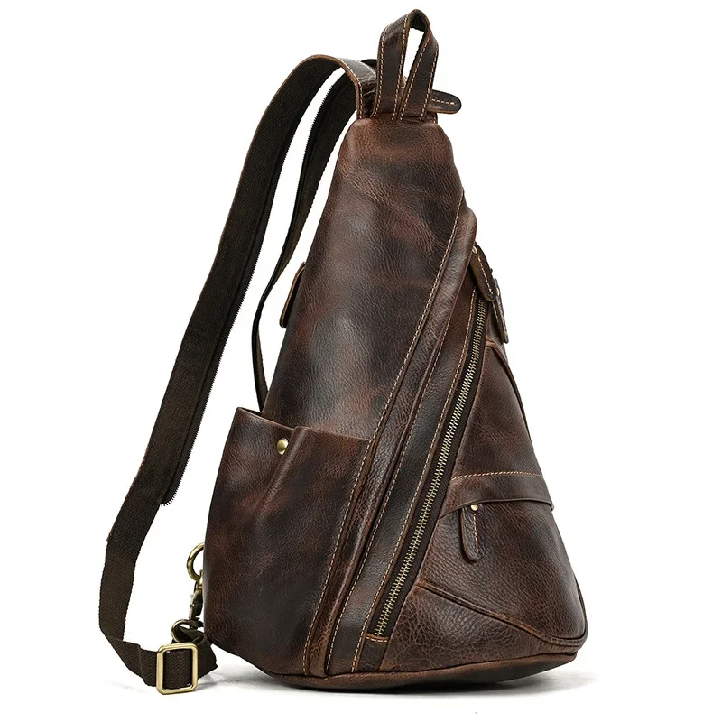 Leather Men Chest Bag 2 Use Small Women Backpack Vintage Genuine Leather Male Chest Pack For Traveling Man Crossbody Bags