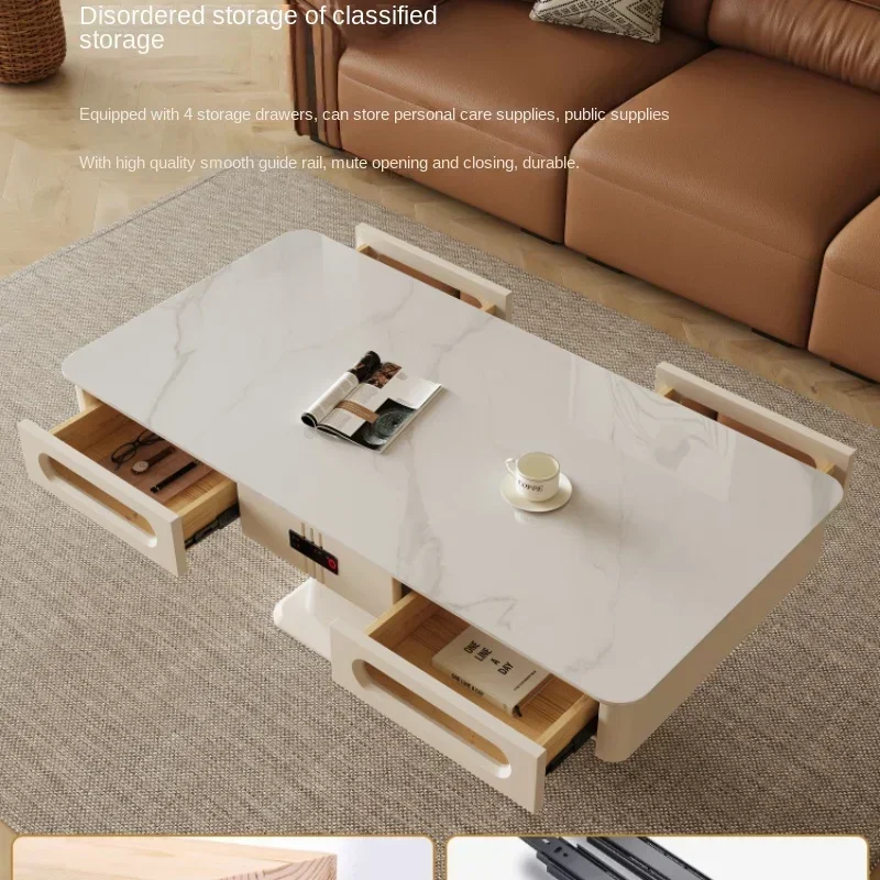 Smart Voice Control Lifting Stone Plate Coffee Table with Heater