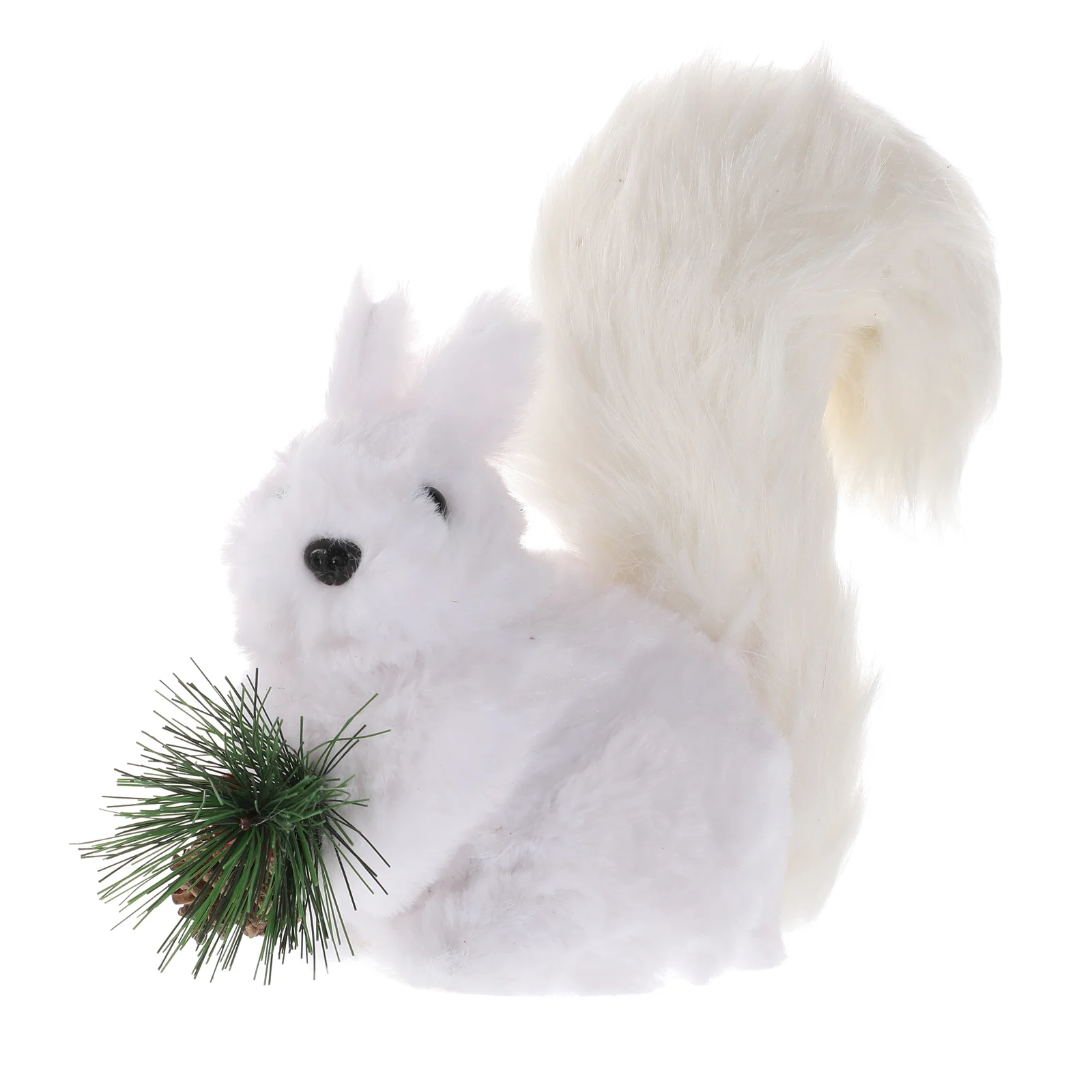 Christmas Squirrel Stuffed Animal Big Tail Ornament Toys Miniature Figurines Plush White Wooden