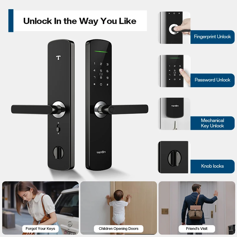 Aluminium deur Multifunctioneel Smart Lock Tenon Intelligent digitaal slot Wifi Vingerafdruk Wachtwoordverandering - Mobiele app-bediening