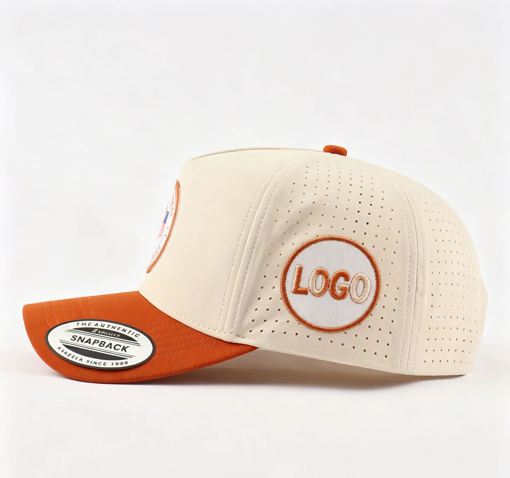 Custom Men's 5-Panel Laser Cut Hole Perforated Baseball Cap Waterproof Sport Hat with Dog Woven Label Logo High Quality OEM ODM view 3