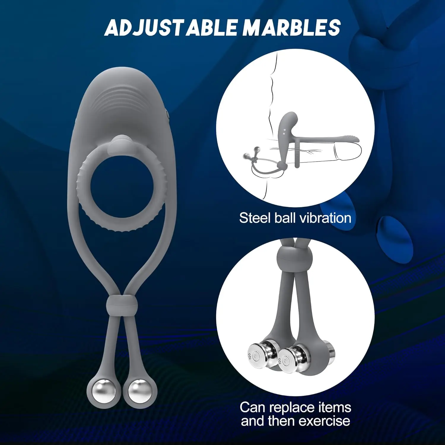 تهتز خاتم الديك ألعاب مثيرة للرجال ، ذكر هزاز القضيب الدائري الجنس لعب مع 2 كرة معدنية قابلة للإزالة للرجال الانتصاب الجنس ، عن بعد #6