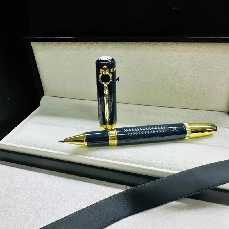 M Embossed Texture Rollerball Signature Pen,Vintage Decorative Ring & Special Pocket Clip Writing Pen for Collection Gift no box