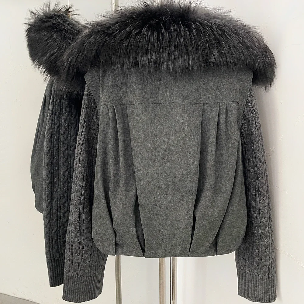OFTBUY Abnehmbare Gestrickte Ärmel Pufferjacke Damen Neue Winter Natürliche Pelzbekleidung Damen Großer Echter Fuchspelz Daunenjacke Damen – Detail 11