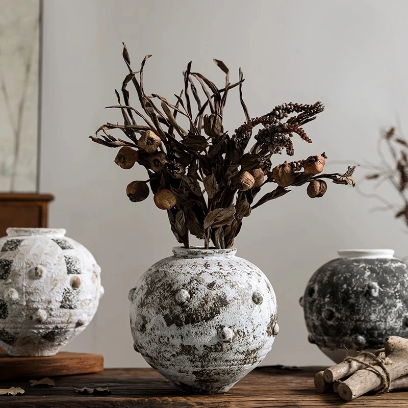 Retro ceramic vase, medieval creative coarse pottery, old flower ware, pottery pot home ornament clearance
