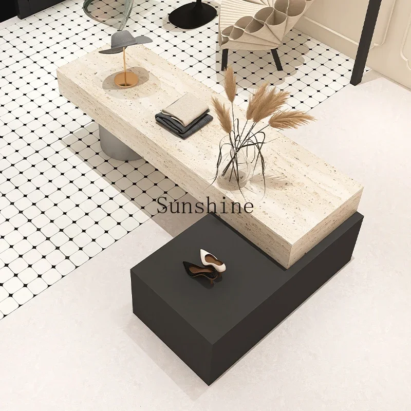 Clothing store Nakajima table Travertine display stand Accessories display table