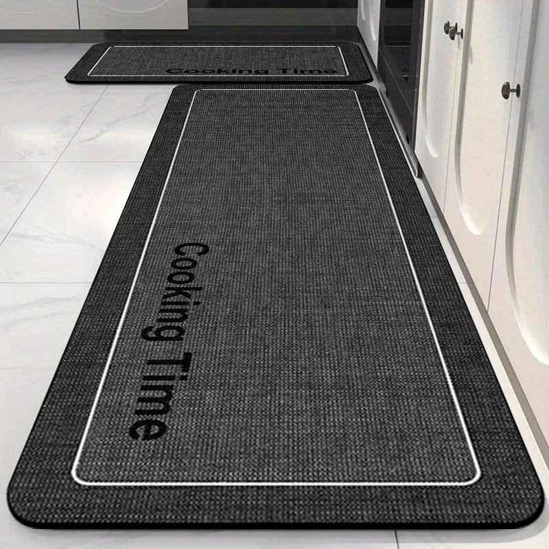 VIKAMA Modern Minimalist Letter Cooking Time Kitchen Mat Non Slip Oil Resistant Durable Runner Mat for Home Cabinet