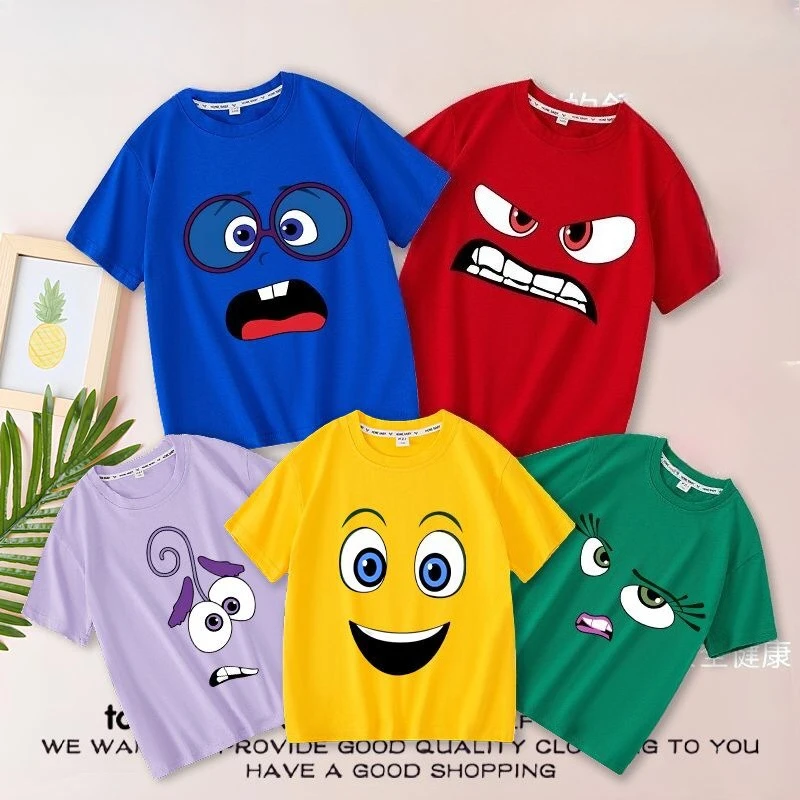 

Горячая футболка из фильма Inside Out 2, модная детская одежда для мальчиков и девочек, милая фигурка, летние хлопковые короткие топы, эстетические подарки