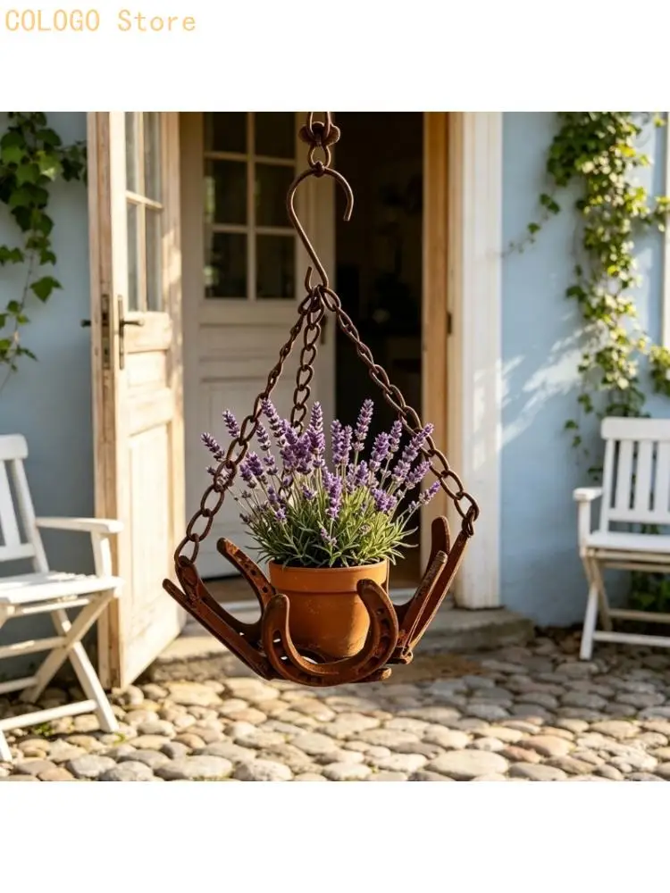 Horseshoe Pot Holder Hanging Shelf With Top Hook for Home Garden Wall Display D0LD