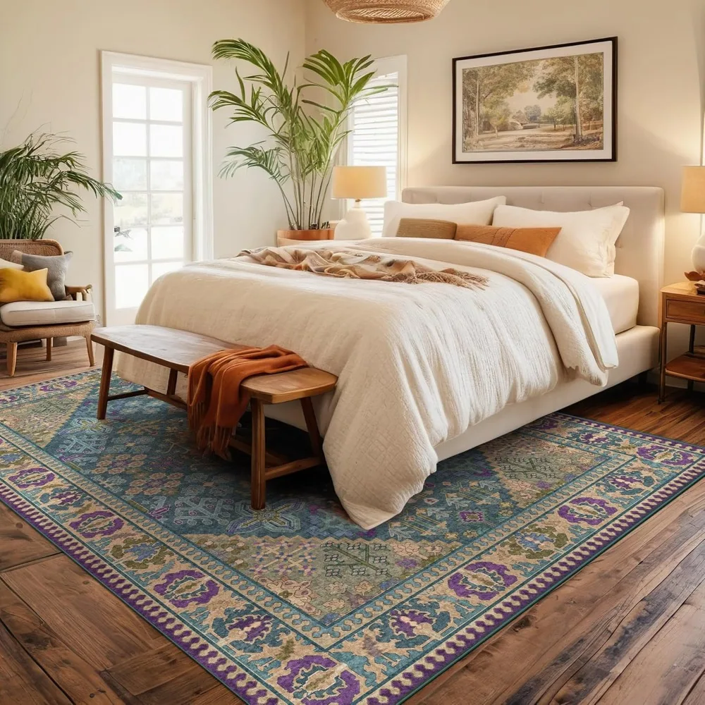 سجاد منطقة بوهو الأنيق، 8 × 10 لمساحات المعيشة، مقاوم للبقع وقابل للغسل في الغسالة، دعم غير قابل للانزلاق لغرف النوم، طباعة عتيقة #4