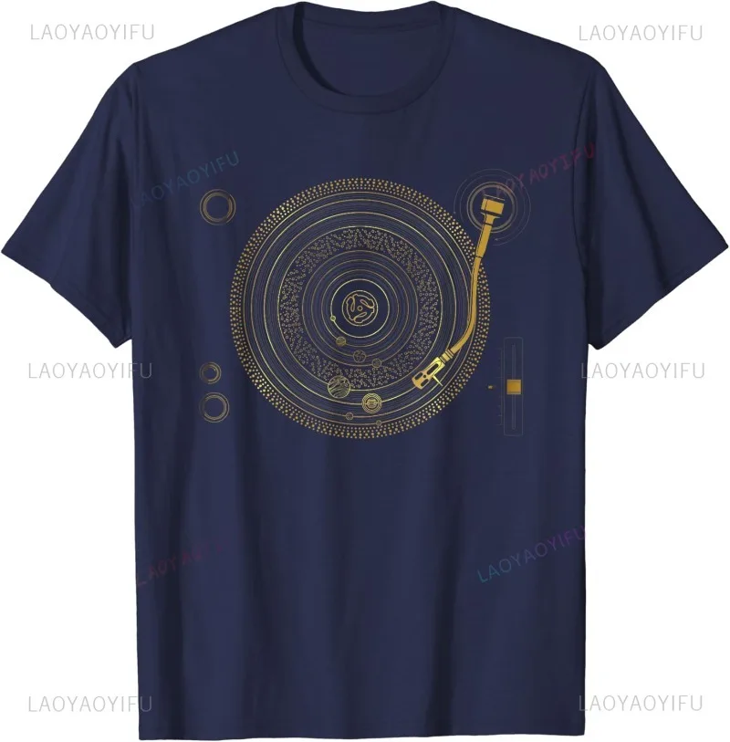 Space DJ Graphic Tshirt Solar System Turntable EDM T-Shirt Fashion Funny Short-sleev Vintage Man's Tee Shirt Aesthetic Clothes