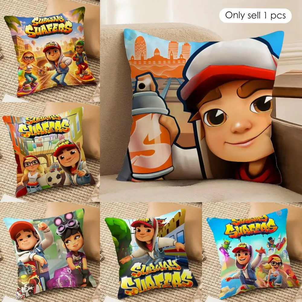 S-subway Surfer GAME Cushion Cover Silky Short Plush Invisible Zipper Dustproof Sofa Pillow Case For Home Decor
