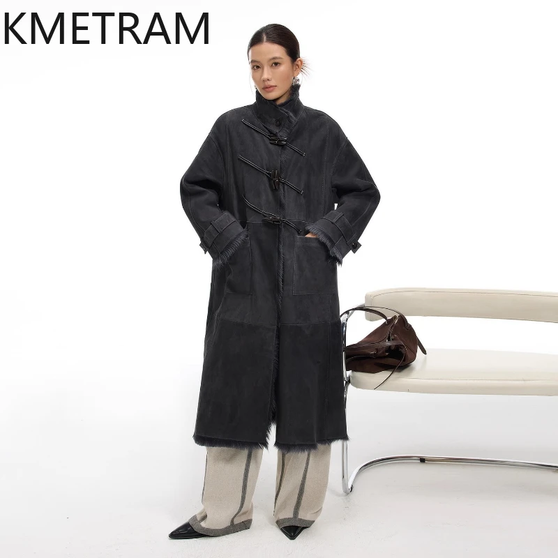 

KMETRAM Natural Tuscany Goatskin with Wool Attached Coats Woman High Quality Long Real Fur Coat Winter Clothes 2025 шуба женская