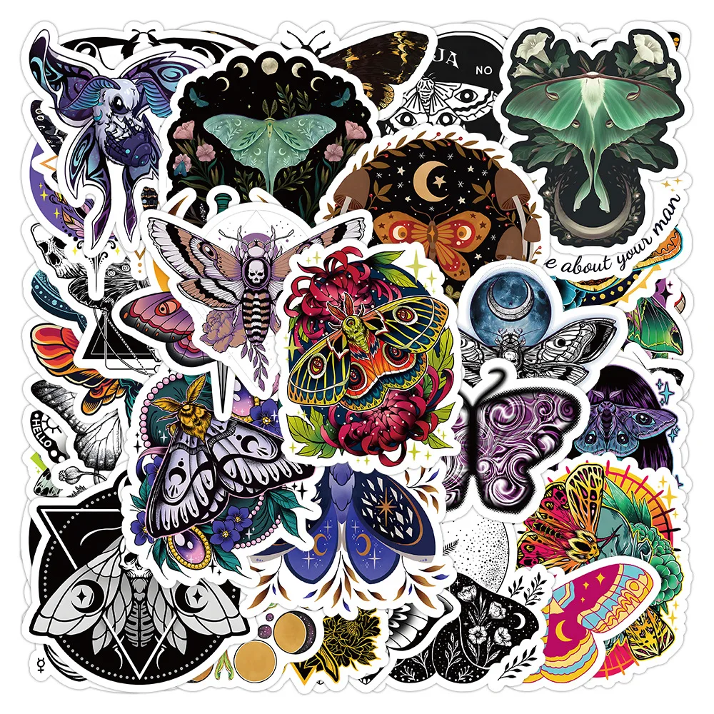 50pcs Moth Stickers For Scrapbook Helmet Wall Laptop Bike Cool Waterproof Sticker