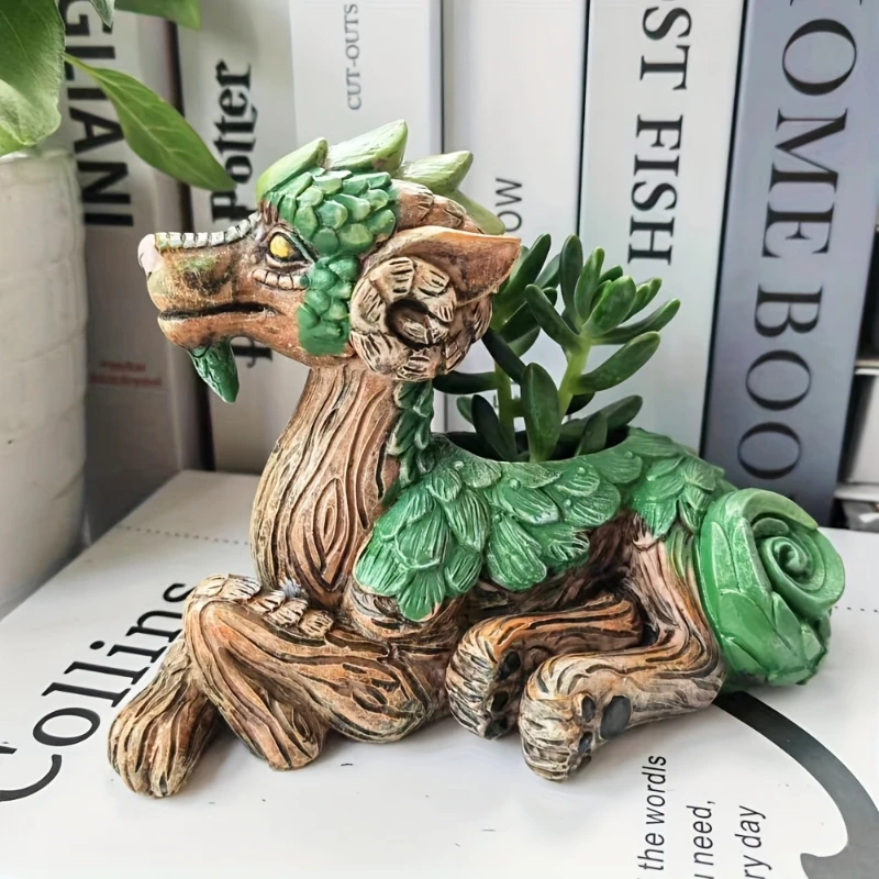 Dragon Shaped Resin Statue Succulent Flower Pots Outdoor Courtyard Balcony Plant Flower Pot Garden Decoration Desktop Ornament