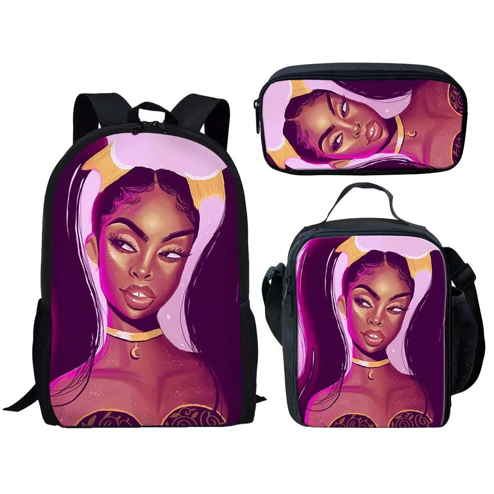 Popular Funny Cute African Girls 3D Print 3pcs/Set pupil School Bags Laptop Daypack Backpack Lunch bag Pencil Case