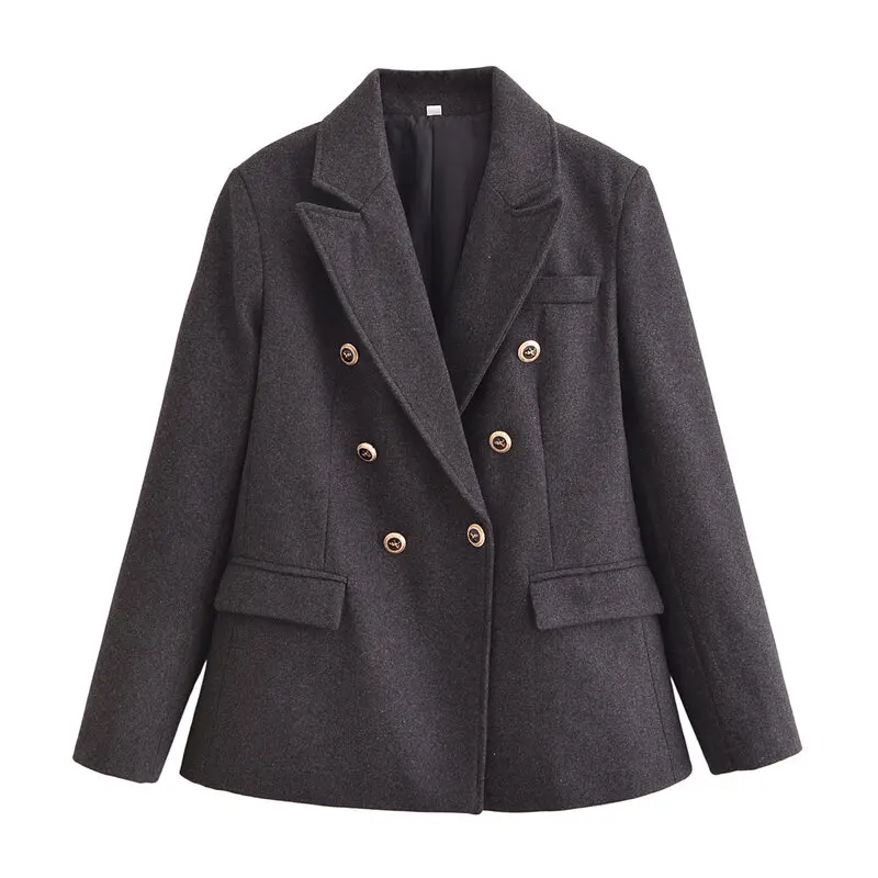 

New Autumn Winter Women's Commuter Sle Long Sve Pad oulder Double Buttoned Suit Jaet Collar Flip Faion 8634970