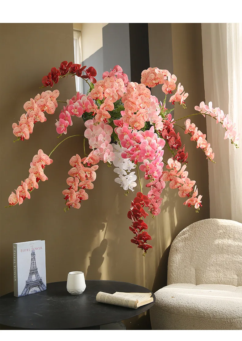 5 Stück Künstliche Blumen 9-köpfige Latex-Phalaenopsis Hochzeits-Blumenarrangement Künstliche Schmetterlingsorchidee Party Heim Raumdekoration – Detail 9