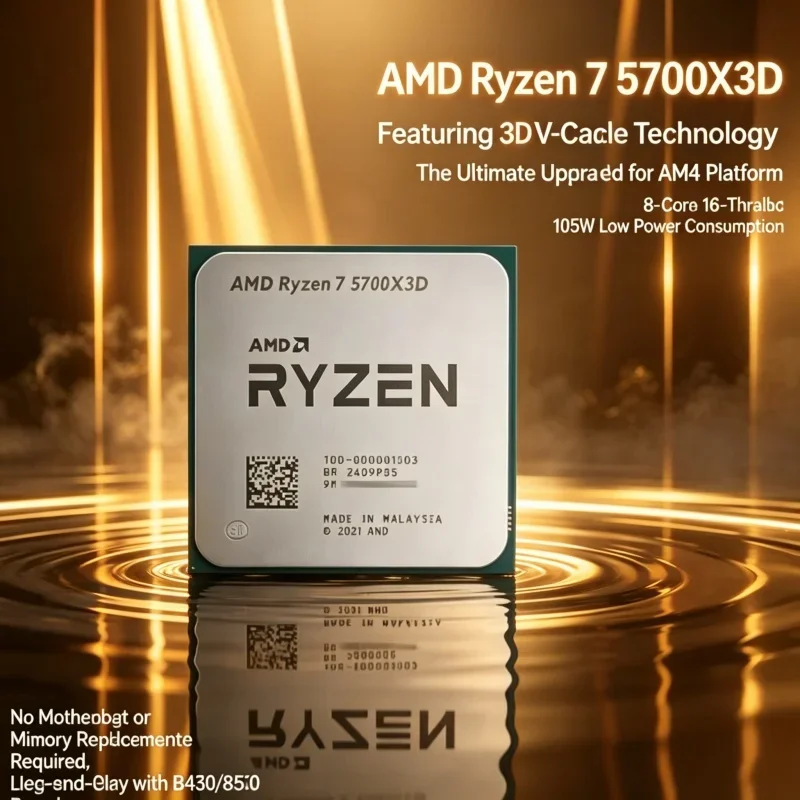 AMD Ryzen 7 5700X3D PC Building CPU 8 Core 16 Thread AM4 Socket Featuring 3D V-Cache Gaming Processor Chip
