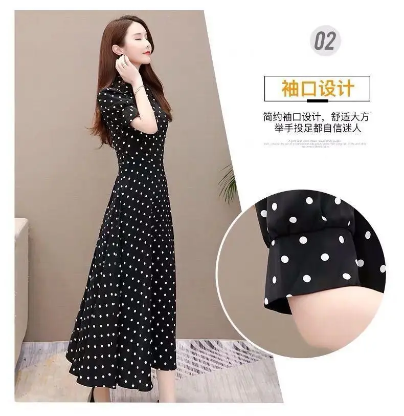 2024 New,Summer Short Sleeve Polka Dot Dress, For Womens Clothing ,Elegant Summer Dresses ,Korean Slim Chiffon Dress ,Vestidos,