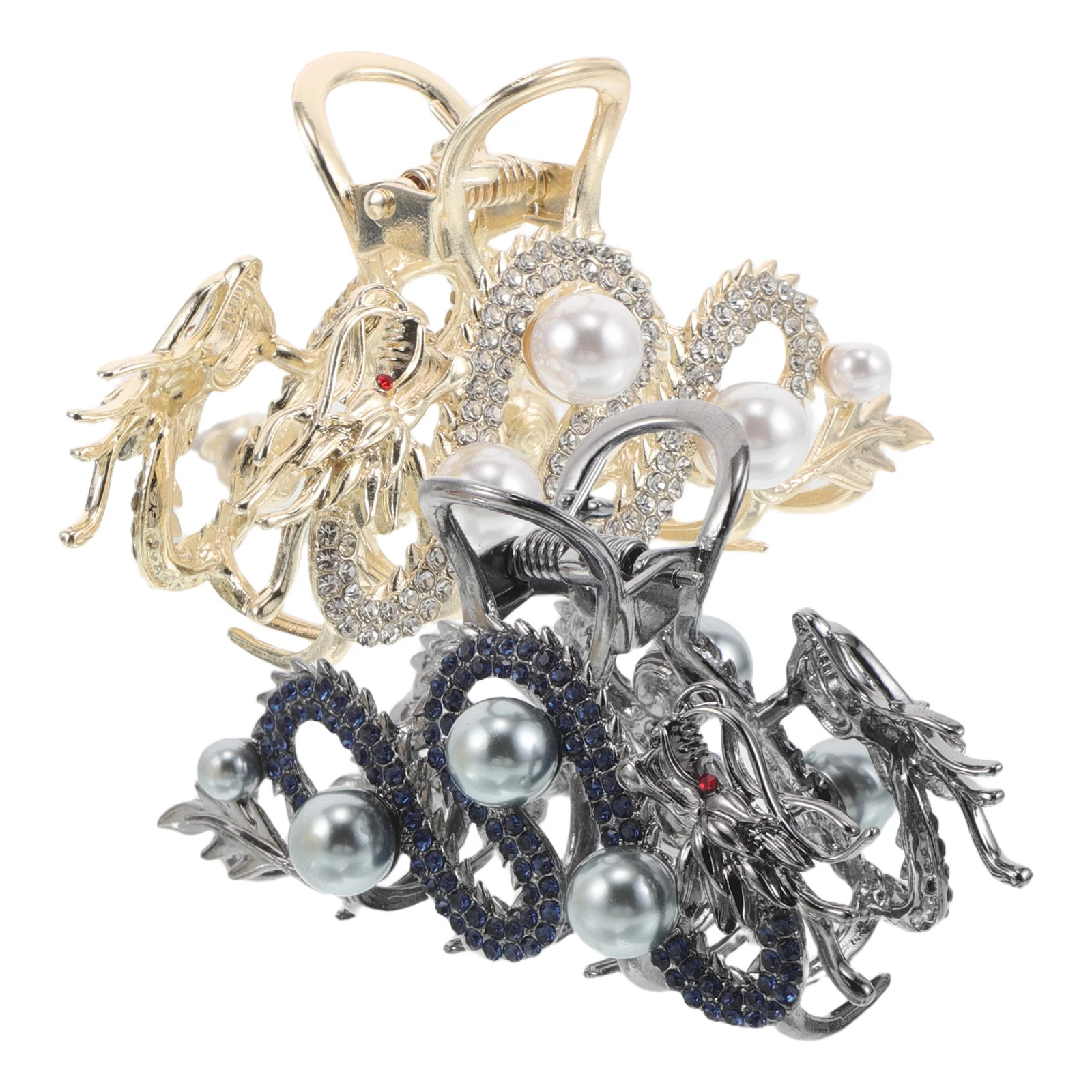 

2 pcs Dragon Claw Clips Metal Large Pearl Inlaid Chinese Style Clip For Women Strong Hold Half-Up Hairstyle Updo Heavy Duty