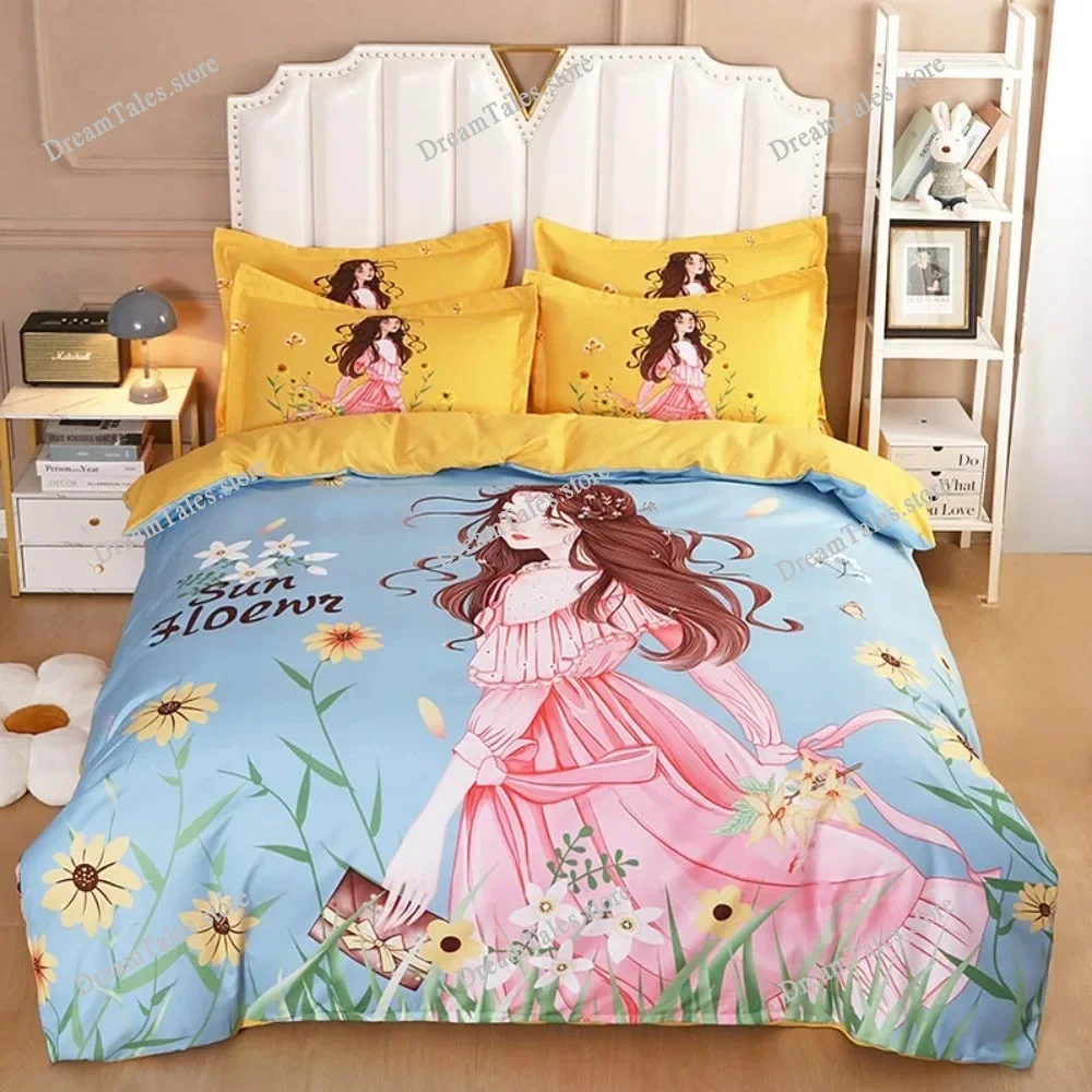 

Microfibre Bedding Sets,The Beautiful Girl Motif ,Children's Bed Decor Duvet Cover for Teenagers Adult Puppy Bed Linen