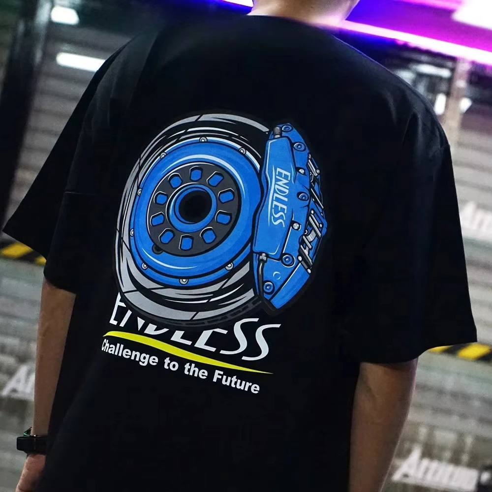 Men's JDM Racing Brake Caliper Back Print T Shirt Casual Short Sleeve White Tee Car Enthusiast Streetwear Fashion Top
