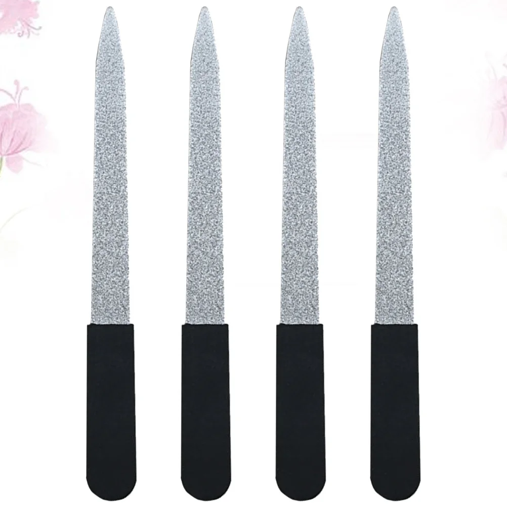 4개입 스테인리스 파일 실리콘 손잡이 미끄럼 방지 휴대용 네일 아트 도구 매니큐어 샌딩 폴리쉬 제거 네일 파일 에머리