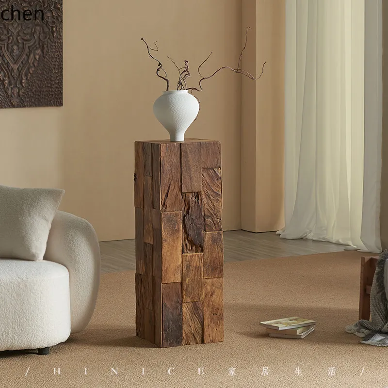 YFY Wabi-Sabi Style Retro Base Solid Wood Stump Square Tree Stump Homestay Decorative Wood Stump Wooden Side Table Ornament