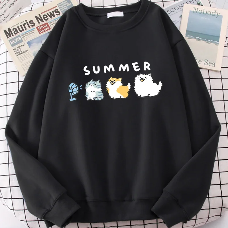 

Cats And Dogs Blowing Fans Cute Print Clothing Men Women Fashion Anime Hoodies Pullovers Japan Cartoons Hoody Autumn Fleece