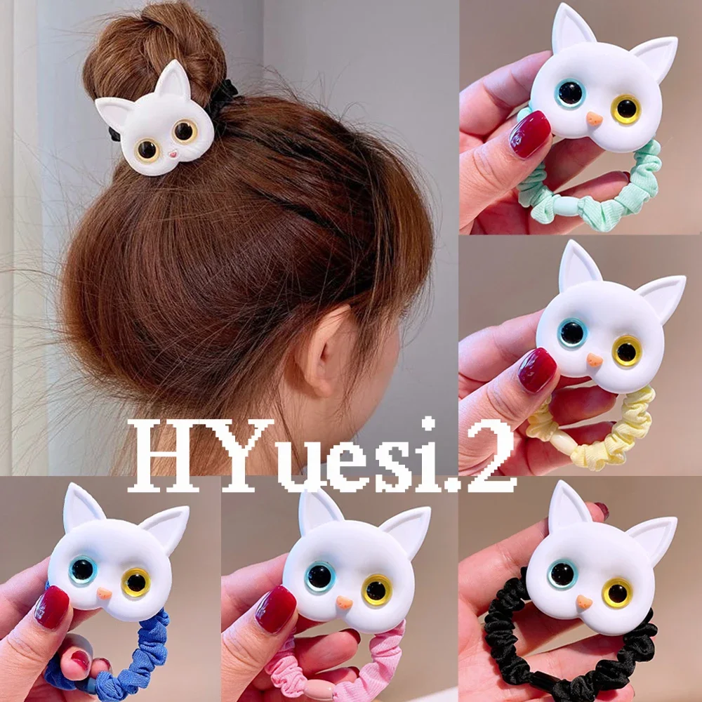 Baby Cartoon Black White Cat Hair Bands Children Elastic Ponytail Holder Rubber Bands Women Hairband Summer Headwear