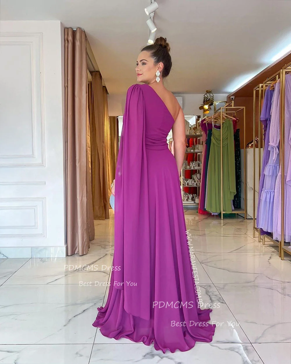 Vestidos De Noite De Chiffon Roxo, Plissado Encantador, Um Ombro, Vestido De Baile, Arábia Saudita, Dubai, Vestidos De Celebridade