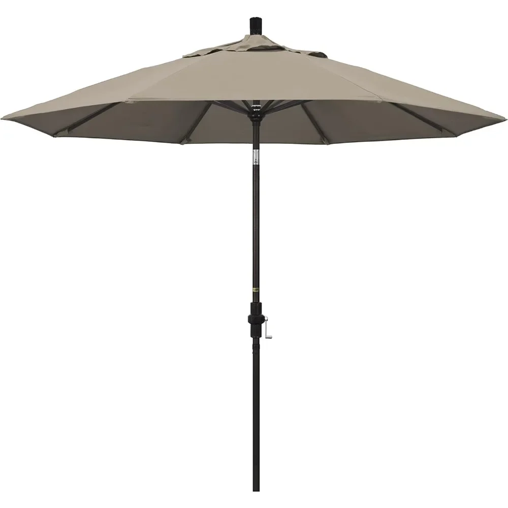 Round Aluminum Market Umbrella, Crank Lift, Collar Tilt, Bronze Pole, Pacifica Taupe