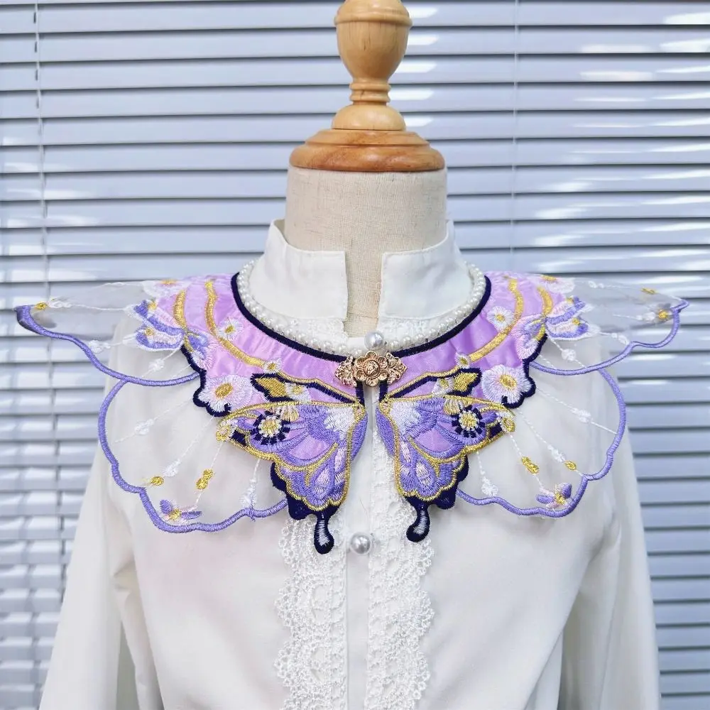 Embroidery Decoration Hanfu Shawl Pearl Butterfly False Floral Yunjian Round Neck Chinese Shirt False Collar Horse-face Skirt