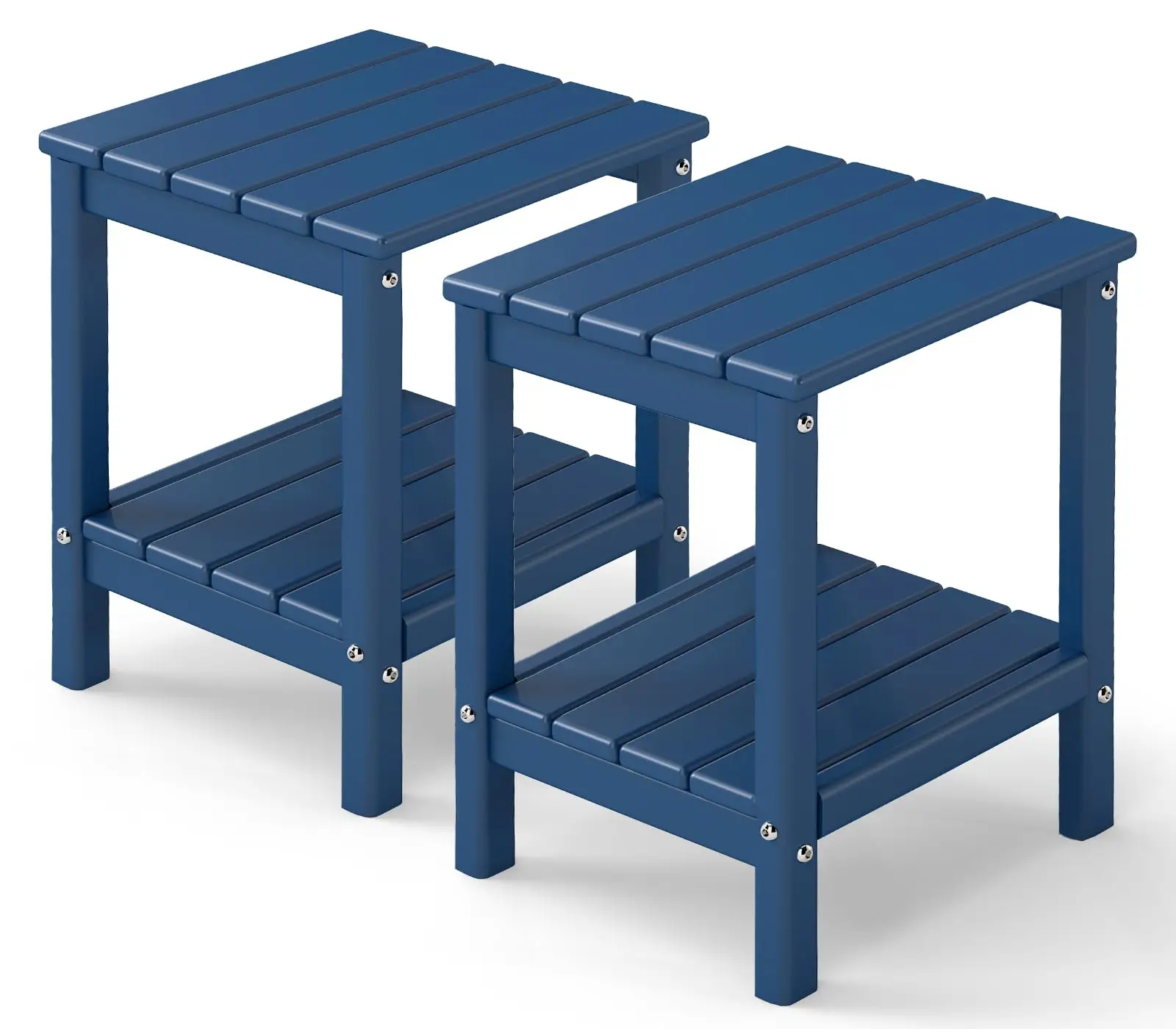 Outdoor Side Table Set of 2, HDPE Adirondack Tables, Black | 2-Tier w/ Storage Shelf | 14’’ x 13’’ Tabletop | All