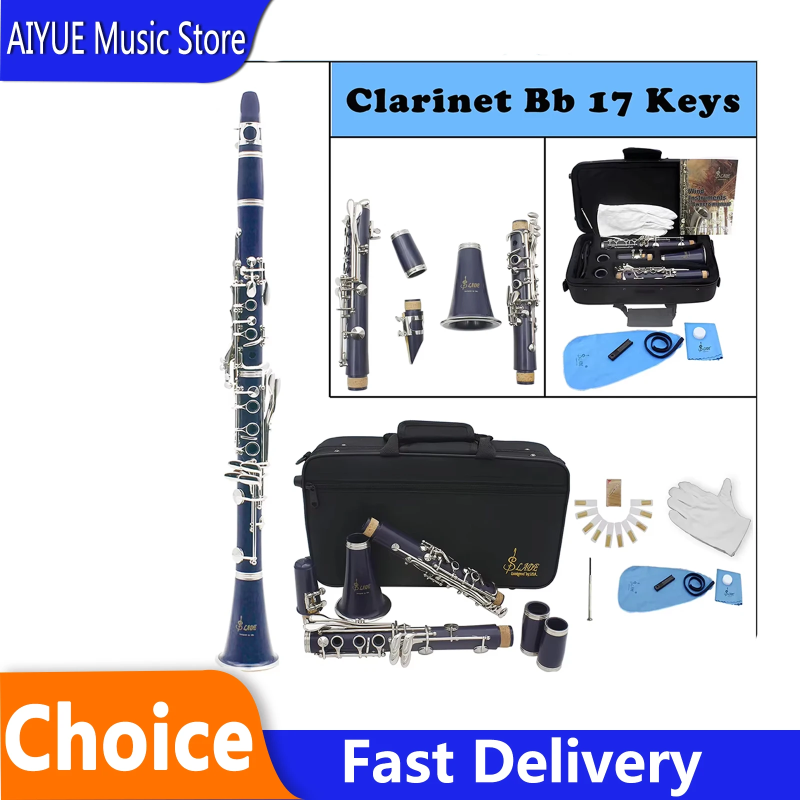 

SLADE Clarinet Bb 17 Keys 6 Rings Clarinetto Blackwinds Bakelite Clarinet Good Quality Portable Woodwind Instruments With Parts