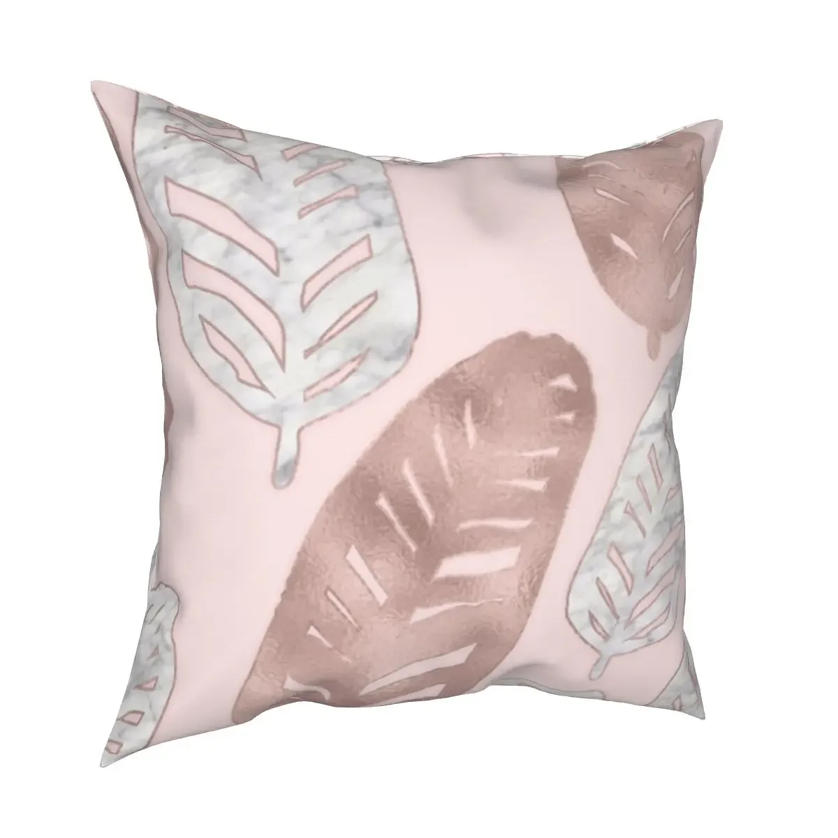 Rose Gold And Marble Feather Pattern Pillowcase Cushion Cover Decor Pink Tropical Nordic Pillow Case Cover Home Square 40*40cm