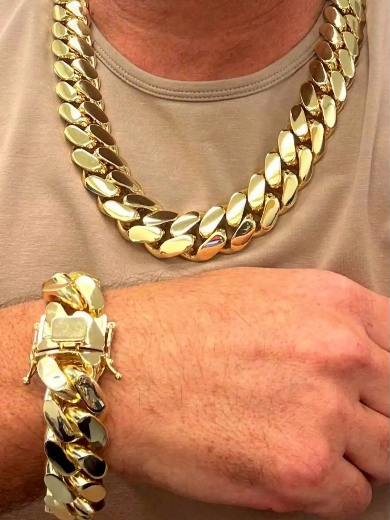 8-22mm Hip Hop Bling Gold Color Stainless Steel  Cuban Miami Link Chain Necklaces for 18k Gold-plated Men Rapper Jewelry(1PC)
