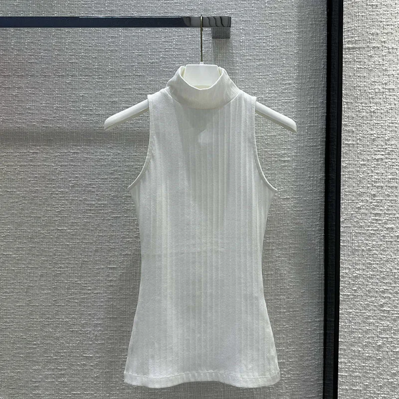 Imagem -05 - Camisola Feminina sem Mangas com Gola Alta Bordada com Tubo de Malha Top de Tubo Fino Moda Coreana Primavera e Verão 2024