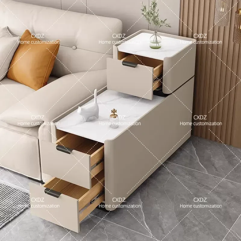2025 New Light Luxury Sofa Side Cabinet High End Living Room Small Coffee Table Seam Corner Storage Shelf Narrow Side Table