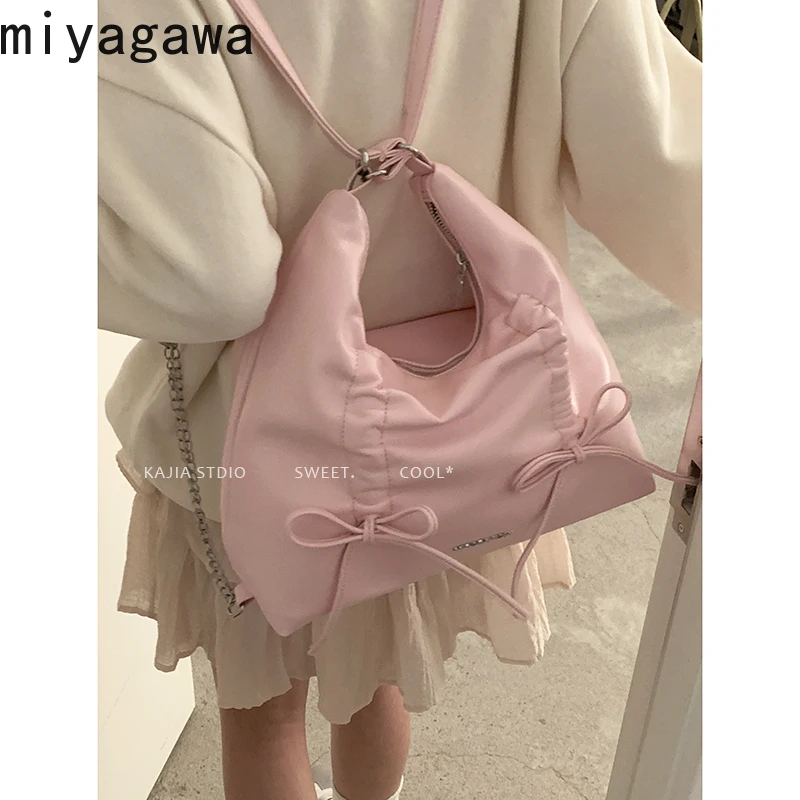 

Miyagawa Folded Bow Backpack for Women's 2024 New Fashion Korean Sweet Tote Bags Casual Large Capacity Bag