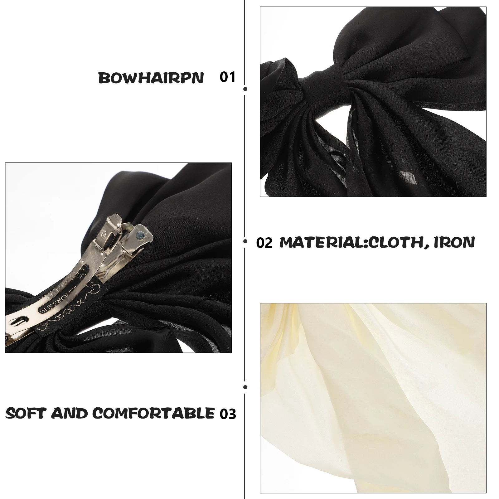 

2Pcs Large Bow Clips Long Tail Durable Girls Women Hair Bows Accessories Black Ponytail Clip Barrettes Halloween Graduation