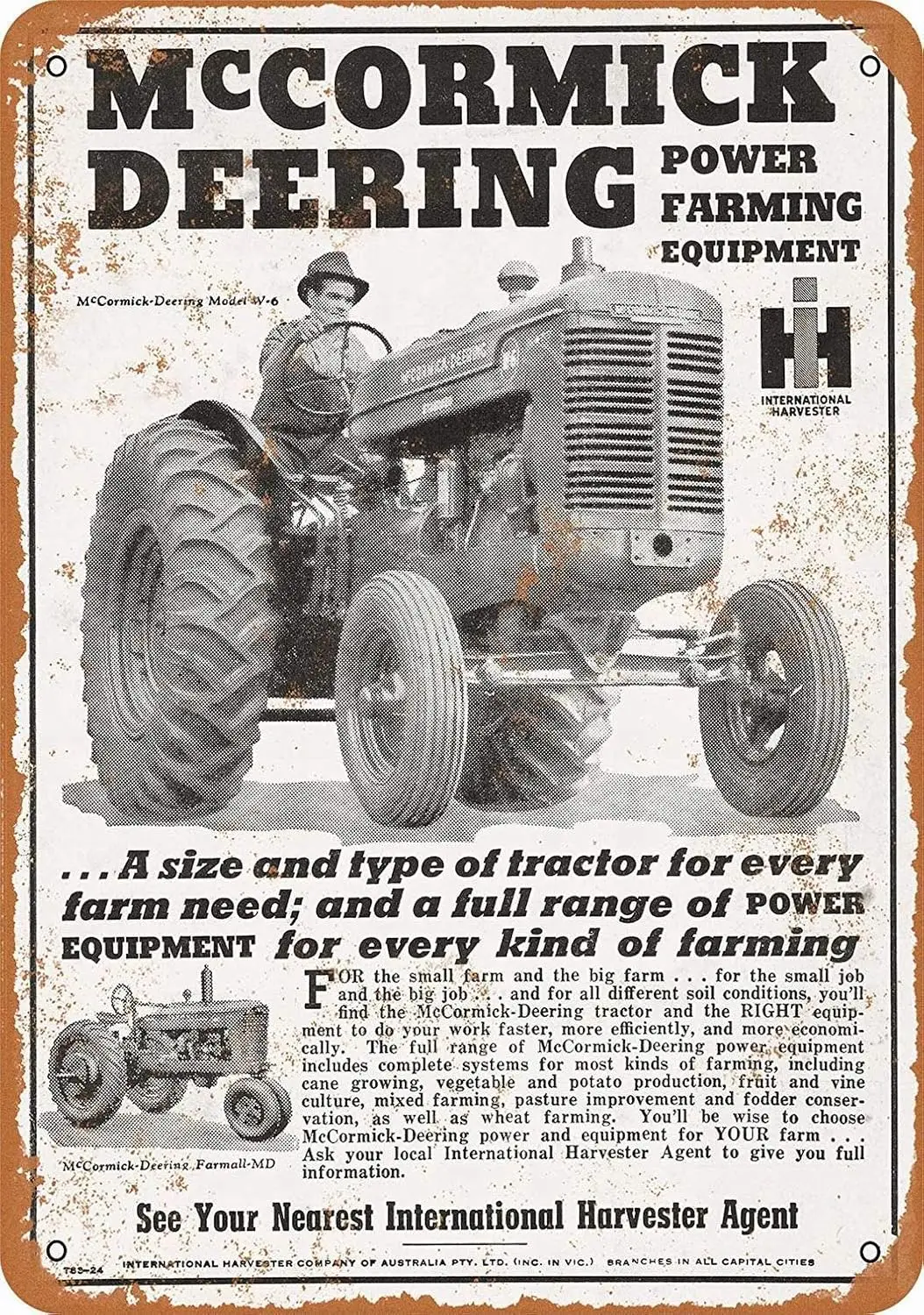 METAL SIGN - Deering Tractors Vintage Wall Decor Art