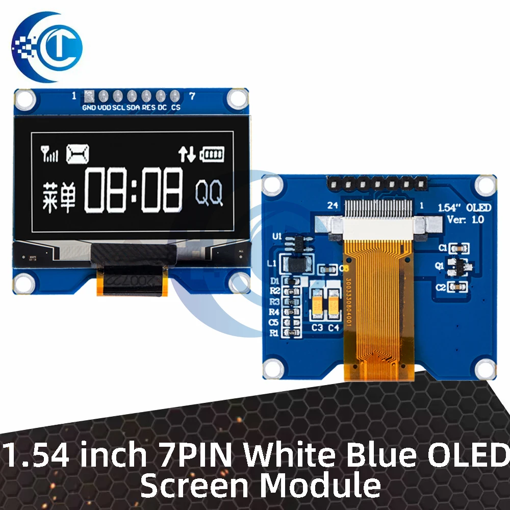 EGBO 1.54 inch 7PIN White Blue OLED Screen Module SSD1309 Drive IC Compatible for SSD1306 SPI Interface 128*64