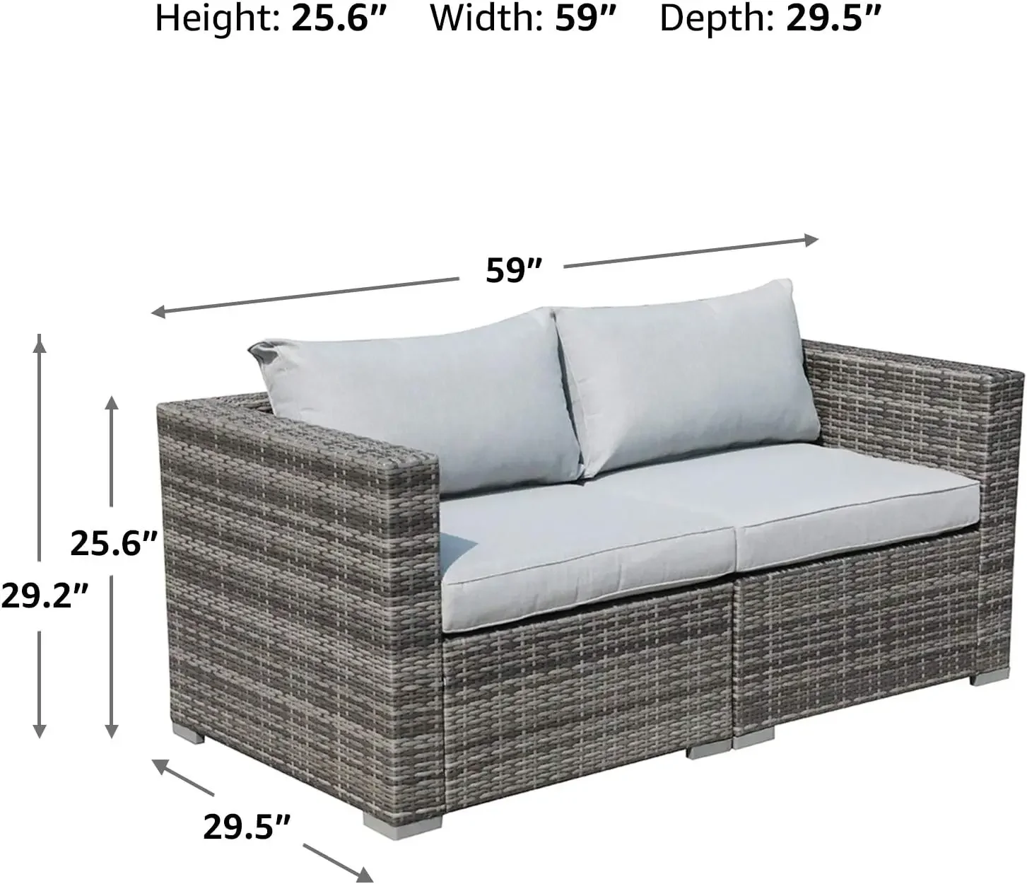 Outdoor Wicker Loveseat 2pcs, All Weather Grey PE Rattan Sectional Corner Sofa Set with Additional Extra Chairs, Light Grey