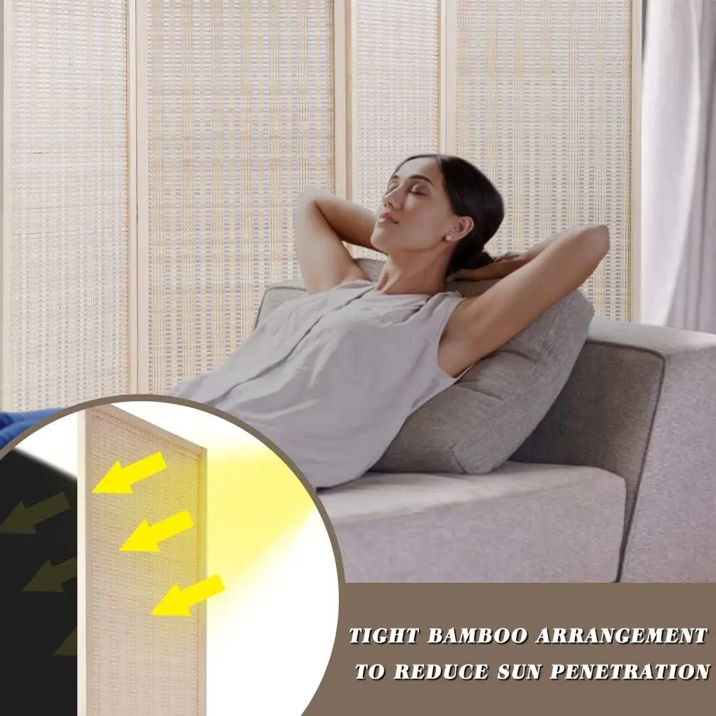 4パネル竹製ルームディバイダー、高さ72インチ×幅17.7インチ、寝室オフィス書斎用折りたたみ式プライバシースクリーン、天然木