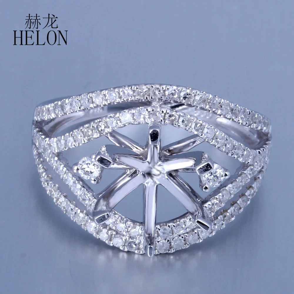 HELON Round 8-9mm Solid 14K White Gold DEF Moissanite Diamonds Semi Mount Engagement Ring Women Wedding Trendy Fine Jewelry